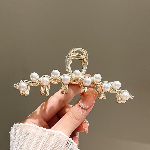 Large Rhinestone Pearl Hair Claw Clips for Women Durable Hair Accessories